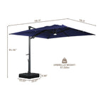 Boyel Living Cantilever Outdoor Patio Umbrellas, with Bluetooth Ambient Light & Base, Offset Square Umbrella for Pool Deck Garden Backyard, Navy Blue