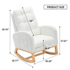 Modern Accent Rocking Chair with Pull-out Footrest,Nursery Glider Chair with Solid Wood Legs & Side Pocket,Upholstered Lounge Chair with High Backrest,White
