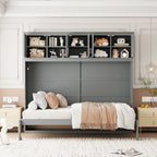 Newest Queen Size Murphy Bed Wall Bed with Top Cabinets,Gray