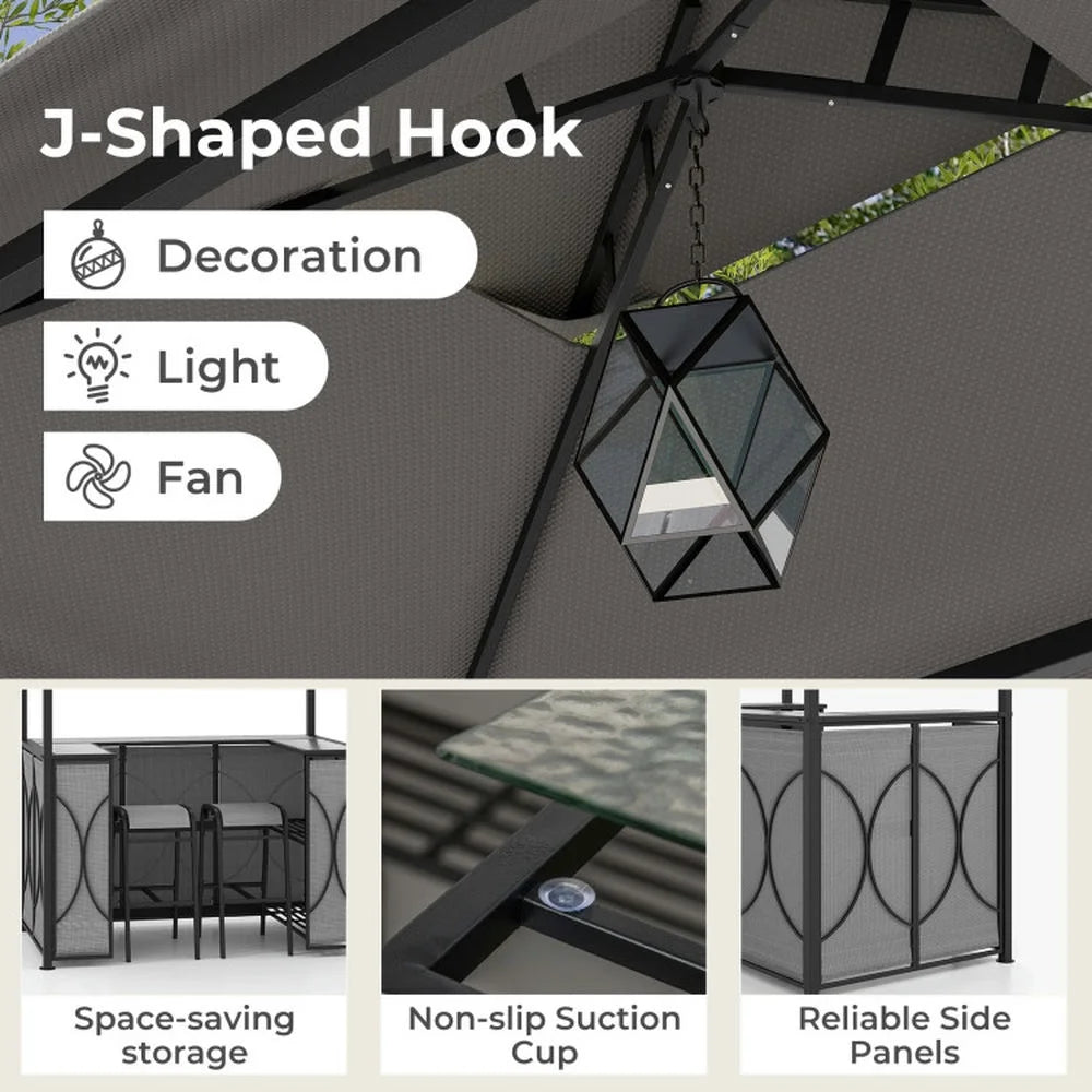 Spaco 3-Piece Patio Bar Set with A Heat-Resistant Tempered Glass Top, Grill Gazebo & 2 Bar Stools with Tempered Glass Bar Table, Bar Set for Outdoor, Brown