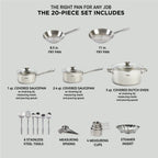 T-fal Cook & Strain Stainless Steel Cookware Set, 14 piece Set