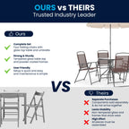 Flash Furniture Nantucket 6 Piece Black Patio Garden Set with Umbrella Table and Set of 4 Folding Chairs