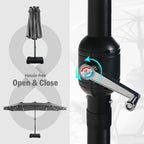 Summit Living 15 FT Double-Sided Solar Patio Umbrella with Base Large Outdoor Umbrella with LED Solar Lights - Haze Blue