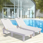 Patio Lounge Chair Set of 2, Adjustable Chaise with Side Table, Outdoor Lounger Recliner for Poolside, Patio, Backyard, Wood Texture Design | Waterproof | Easy to Assemble | Max Weight 330 lbs White