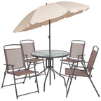 Flash Furniture Nantucket 6 Piece Black Patio Garden Set with Umbrella Table and Set of 4 Folding Chairs