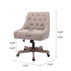360 Degree Swivel Office Desk Chair, Upholstered Leisure Vanity Chair with Solid Wood Base and Wheels, Adjustable Height Computer Chair for Bedroom Living Room, Brown