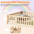 UHOMEPRO Twin Size Floor Bed with Door and Fence, Montessori Floor Bed with Slats and Safety Guardrails, Solid Wood Twin Bed Frame for Bedroom, White