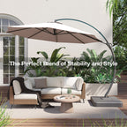 LAUSAINT HOME 11FT Patio Umbrella with Base, Outdoor Deluxe Curvy Cantilever Umbrella for Patio Pool Deck, Champagne
