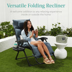 Best Choice Products Oversized Zero Gravity Chair, Folding Recliner w/ Removable Cushion, Side Tray - Fossil Gray
