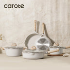Carote Nonstick Cookware Set 21-Piece,Kitchen Pots and Pans Set,Stay-Cool Handles, Induction Compatible,Cookware Set for RV and Camping,Beige