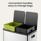 EDX 2 x 8.3 Gallon Dual Garbage Recycle Trash Can with Lid, Inner Buckets for Kitchen, Stainless Steel, Sliver