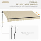Outsunny 12' x 10' Retractable Awning, Patio Awning Sunshade Shelter with Manual Crank Handle, 280gsm UV Resistant Fabric and Aluminum Frame for Deck, Balcony, Yard, Beige and White On-Site