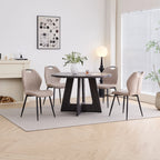 5 Piece 47'' Round Dining Table Chairs Set for 4, Farmhouse Gray Kitchen Table with 4 Boucle Mid Century Modern Dinning Room Chairs, Wood Dinner Table &Upholstered Chair Set of 4, Beige