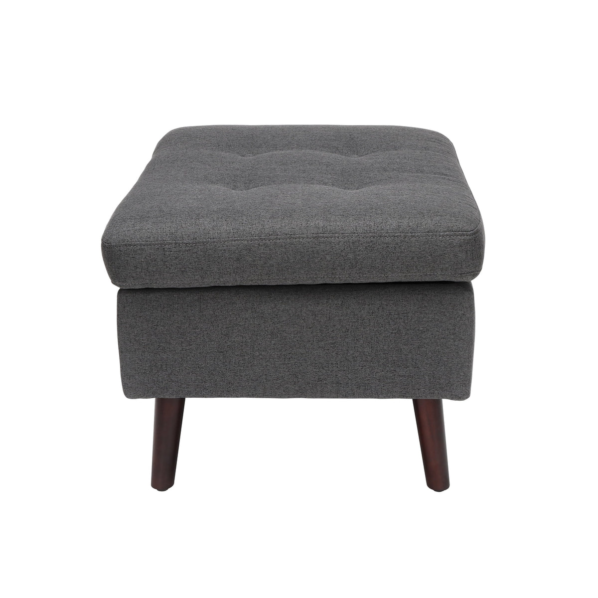 OFM Mid Century Modern Tufted Fabric Storage Ottoman, Walnut Legs, in Beige