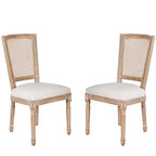 French Dining Chairs Set of 2 Beige Natural Fabric Round Back with Solid Wood Legs and Frame for Bedroom Dining Room Kitchen