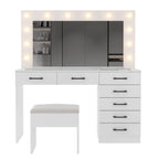 Ktaxon Large Makeup Vanity, Vanity Table Set w/ Visible Glass Top w/ Charging Station, White