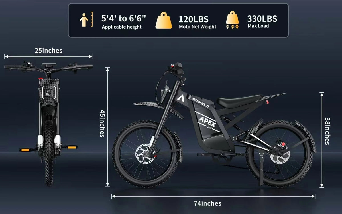 Arkveld Electric Bike for Adults, Peak-3000W, Max 40MPH and 80Miles Electric Motorcycle,25" Fat Tire Dirt Bike, APEX1 7-Speed E-Bike，White
