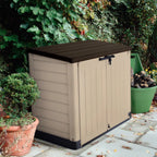 Keter Store It Out MAX Horizontal Durable Resin Outdoor Storage Shed With Heavy Duty Floor and Locking Latch and Double Doors, Beige