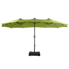 Summit Living 15 FT Double-Sided Solar Patio Umbrella with Base Large Outdoor Umbrella with LED Solar Lights - Haze Blue