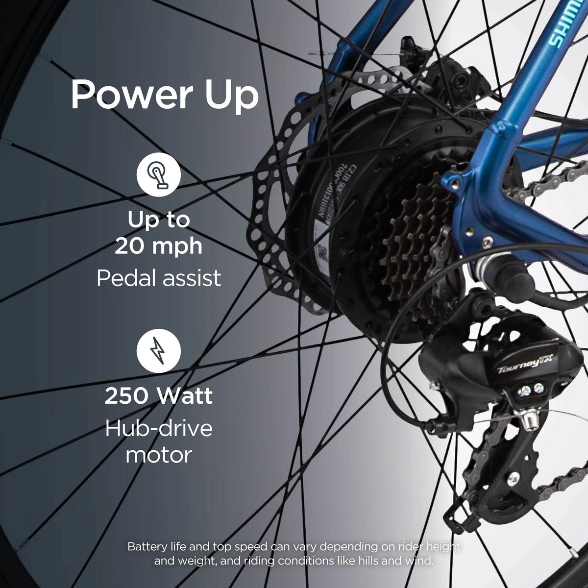 Schwinn 700c Wanderlust Unisex Electric Hybrid Bike, Matte Blue, 250w Motor, Step Thru Ebike for Adults
