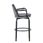 Lyric Modern 29" Outdoor Patio Bar Stools, Bar Chairs with Wood Grain Finish Frame with Hand-Woven PE Rattan Rope, Removable Cushions, Teak+Beige, Set of 2