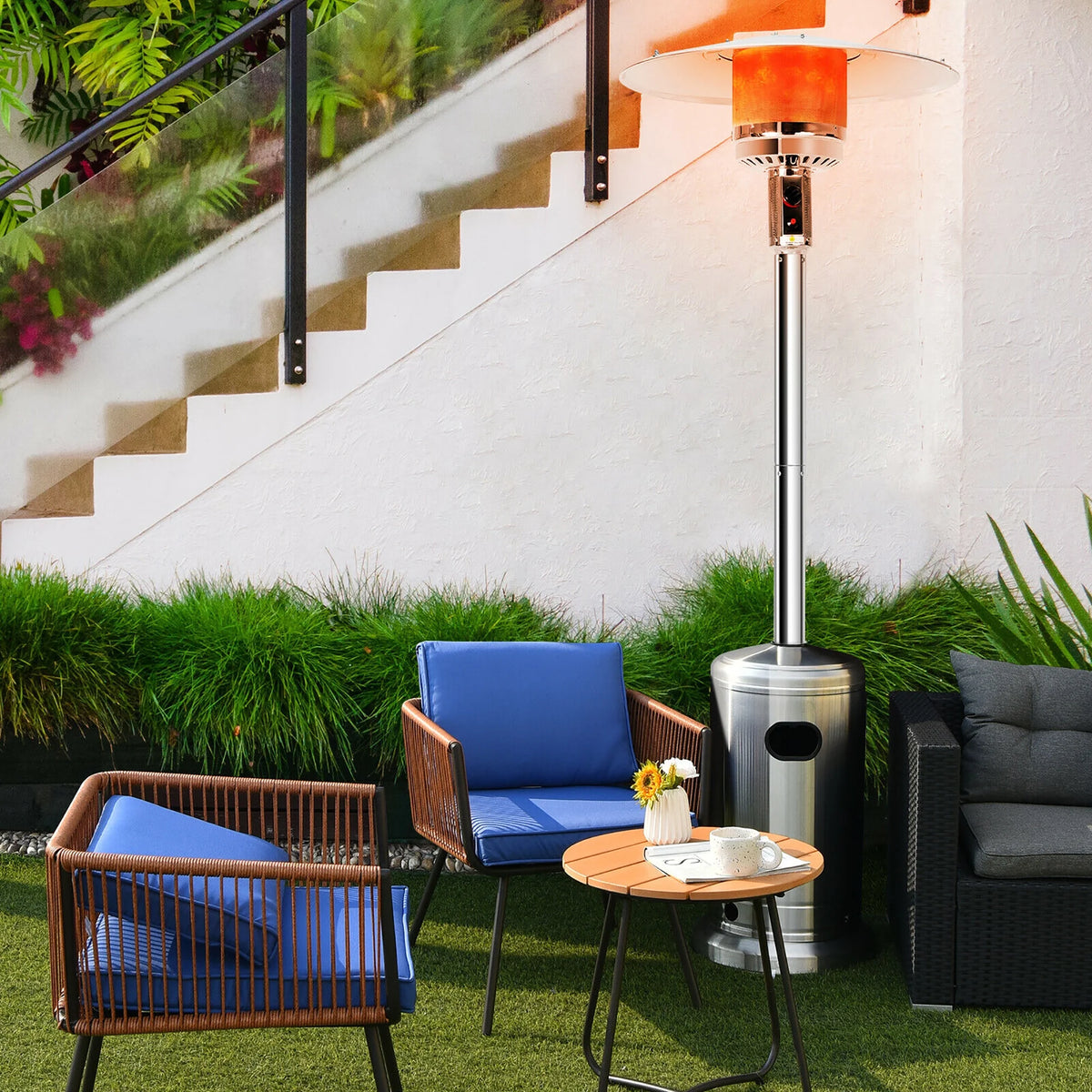 Costway 50000 BTU Propane Patio Heater Standing Steel with Wheels Grey