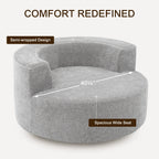 Fumahaus Upholstered Swivel Accent Chair, Oversized Comfy Round Sofa Chair with Two Pillows, Leisure Sofa Chair for Living Room Bedroom, Beige