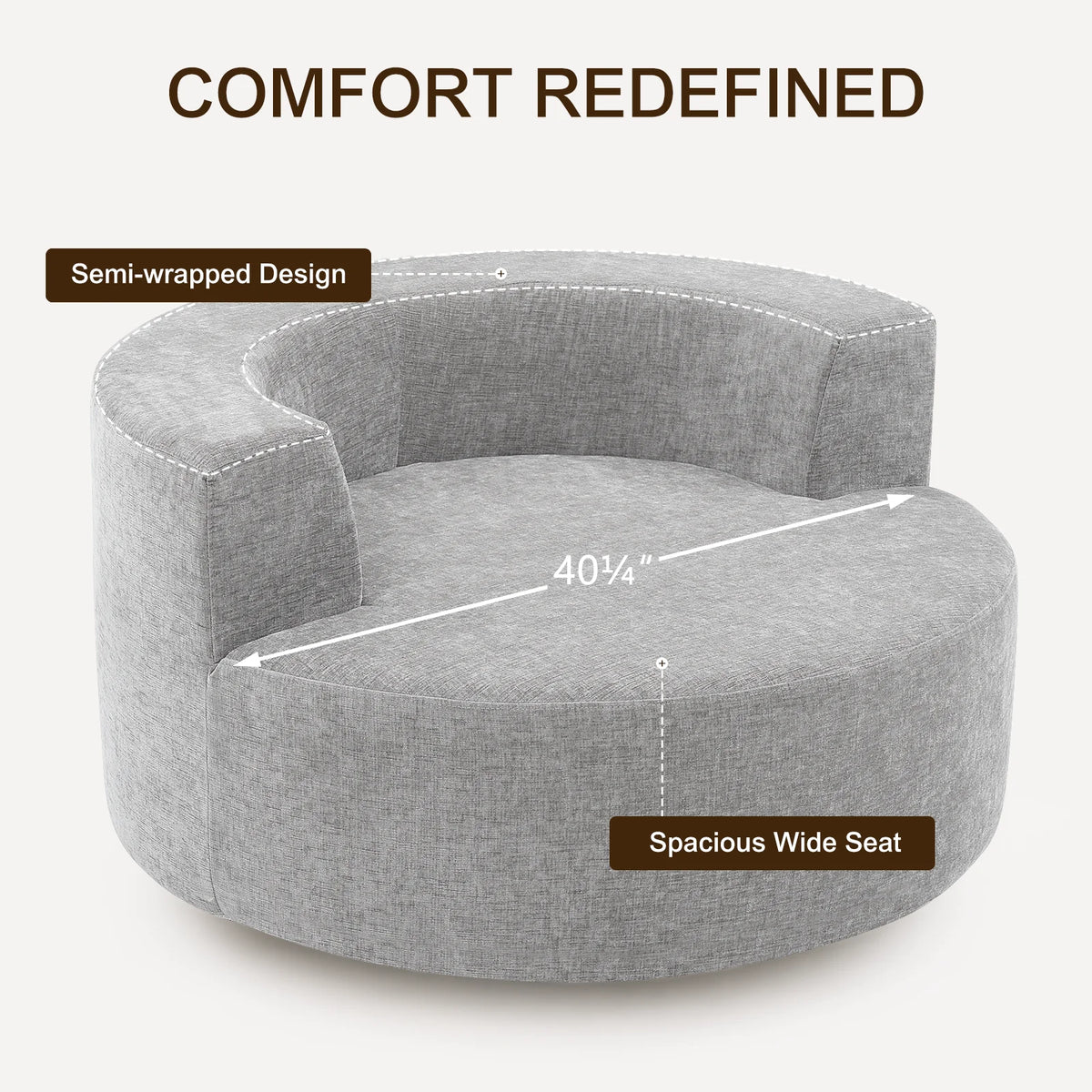 Fumahaus Upholstered Swivel Accent Chair, Oversized Comfy Round Sofa Chair with Two Pillows, Leisure Sofa Chair for Living Room Bedroom, Beige