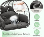 Bifanuo Double Wicker Swing Egg Chair Hammock Foldable Hanging Loveseat with Stand, UV Resistant Removable Cushions, 700LBS Capacity for Bedroom, Balcony (Black and Beige)