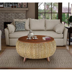 Gallerie Decor Bali Breeze Round Transitional Wood Coffee Table in Silver
