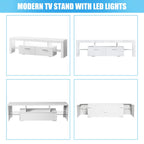 PAPROOS TV Stand for TVs up to 70", High Gloss TV Cabinet with LED Light, Modern TV Console Table with Storage Drawers, Media Television Stand Entertainment Center, White