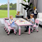LAZY BUDDY Kids Table and 4 Chairs Set, Height Adjustable Toddler Desk with Graffiti Desktop, Kids Activity Table Set for Daycare, Home