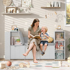 Homfa 4-in-1 Kids Toy Storage Cabinet, Bookshelf with 3 Drawers, Sturdy Toy Organizer with Reading Nook for Kids Room Playroom, Gray