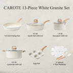 Carote 19 Pcs Nonstick Cookware Sets, Granite Pots and Pans Set Non Stick, White