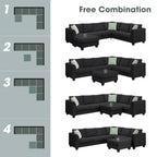Harper & Bright Designs Modular Sectional Sofa with Ottoman Couch L Shape Corner Sofa Sets 7 Seats Fabric Couch for Living Room, Black, 112 * 87 inch