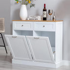 Hlivelood Double Trash Cabinet Tilt Out 20 Gallon, Pet Proof Kitchen Trash Cabinet Laundry Hamper with Cutting Board, Wood Garbage Recycling Station Hideaway Trash Holder Drawers