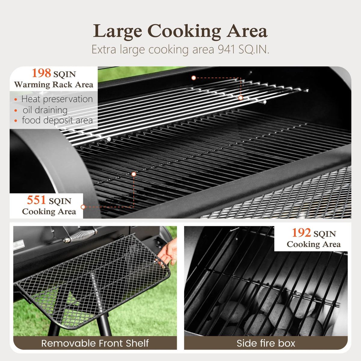 Alpha Joy Heavy Duty BBQ Charcoal Grill with Offset Smoker Overlarge 941 sq.in. Cooking Area