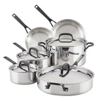 KitchenAid 5-Ply Clad 10 Pcs Stainless Steel Cookware Induction Pots and Pans Set, Dishwasher Safe, Metal Utensil, Broiler and Oven Safe to 500��F, Polished Stainless Steel