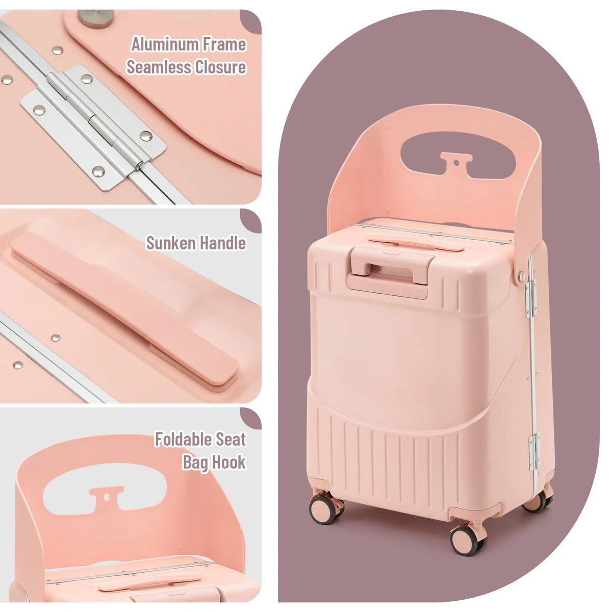 22 Inch TSA Lock Luggage with for Kids& Adult,Check in Lockable Spinner Wheels Free Luggage Cover and Safety Seatbelt Travel Suitcase