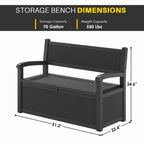 Bifanuo 70 Gallon Storage Bench Deck Box for Patio Furniture with Armrest Bench Outdoor Storage Water-Resistant Deck Box for Garden Tools,Pool Storage and Outdoor Cushions,Grey