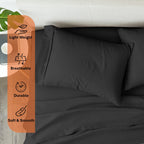 600 Thread Count, 100% Giza Egyptian Cotton Bedding Set, 4-PC Sheets Set, 15 Inch Deep Pocket of Fitted Sheet, Soft Sateen Weave Breathable - Black, Twin