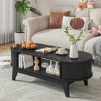 Fluted Coffee Table with Storage, Modern Coffee Tables, Wood Accent Center Table
