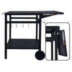 Pizzello Outdoor Grill Pizza Oven Food Prep Bbq Cart Stand Table with Storage Wheels Expandable Countertop, Black