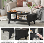 Fluted Coffee Table with Storage, Modern Coffee Tables, Wood Accent Center Table
