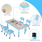 LAZY BUDDY Kids Table and 4 Chairs Set, Height Adjustable Toddler Desk with Graffiti Desktop, Kids Activity Table Set for Daycare, Home