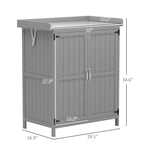 Outsunny Outdoor Garden Shed, Wooden Backyard Shed with Metal Tabletop, Shelf and 2 Doors for Patio, Lawn, Gray