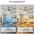 Dextrus 52'' Ceiling Fan with Light and Remote Control, 6 Speeds, 5 Timer Settings, and Dual-Finish Blades (Nickel)