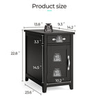 LINSY HOME End Tables for Living Room with Charging Station, Nightstand for Bedroom with Drawer and Detachable Holder,Washed Grey & Brown