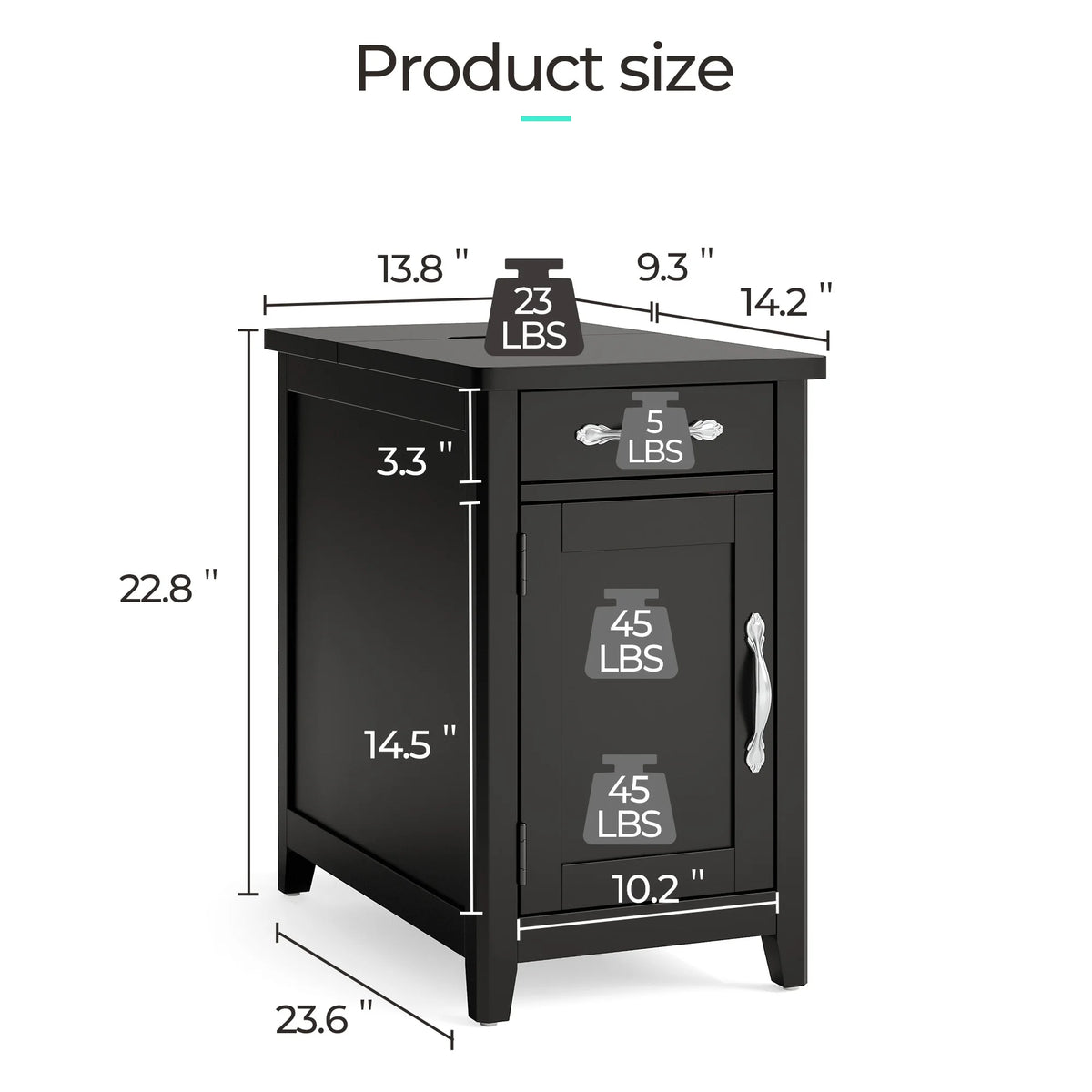 LINSY HOME End Tables for Living Room with Charging Station, Nightstand for Bedroom with Drawer and Detachable Holder,Washed Grey & Brown