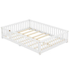 Bellemave Full Size Floor Bed with Door and Fence Floor Bed with Bed Slats Sturdy Wood Floor Bed Montessori Bed Frame (Full, Pink)